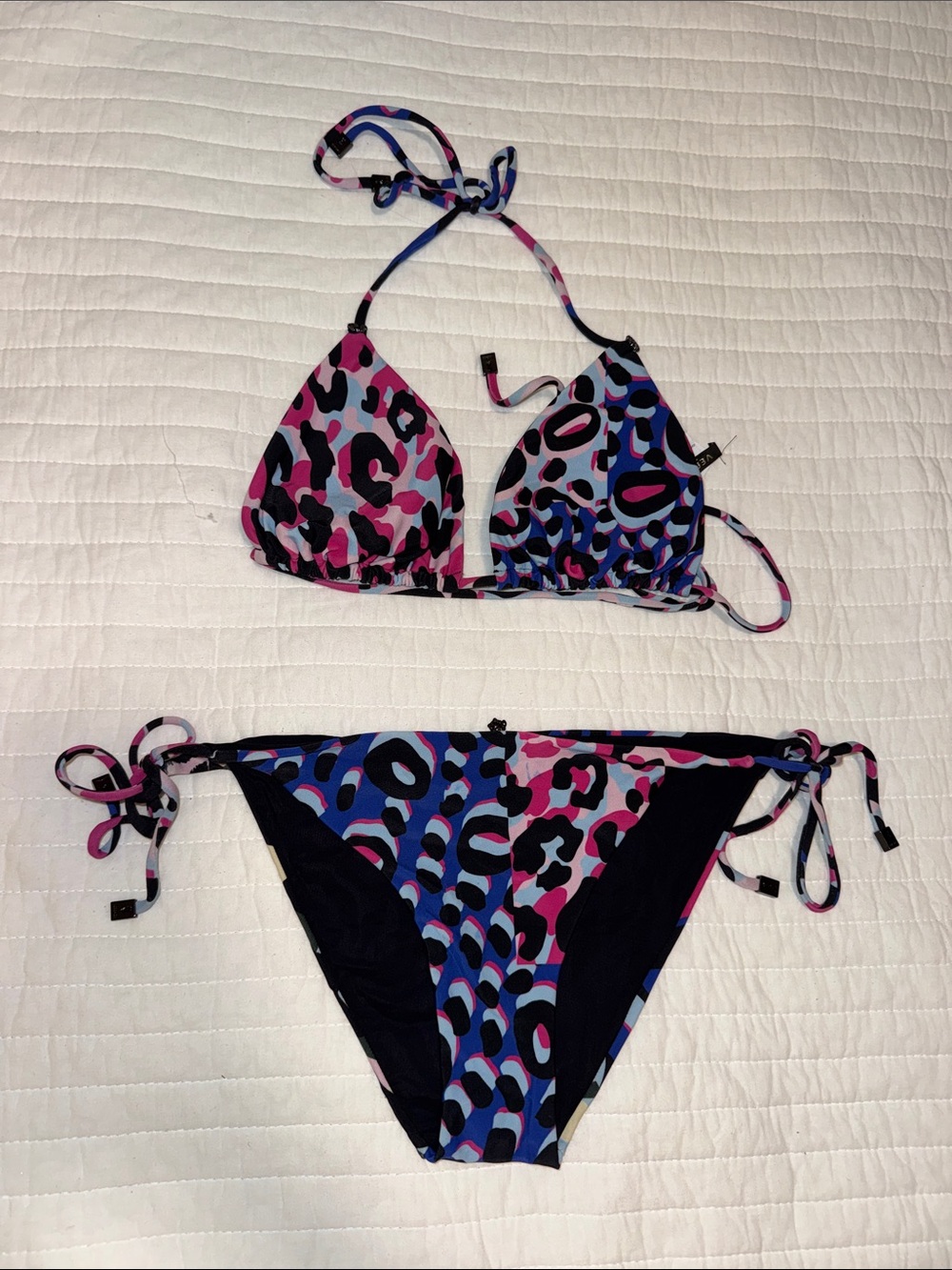 Versace Pink and Blue Multi Animal Print Bikini Size 3